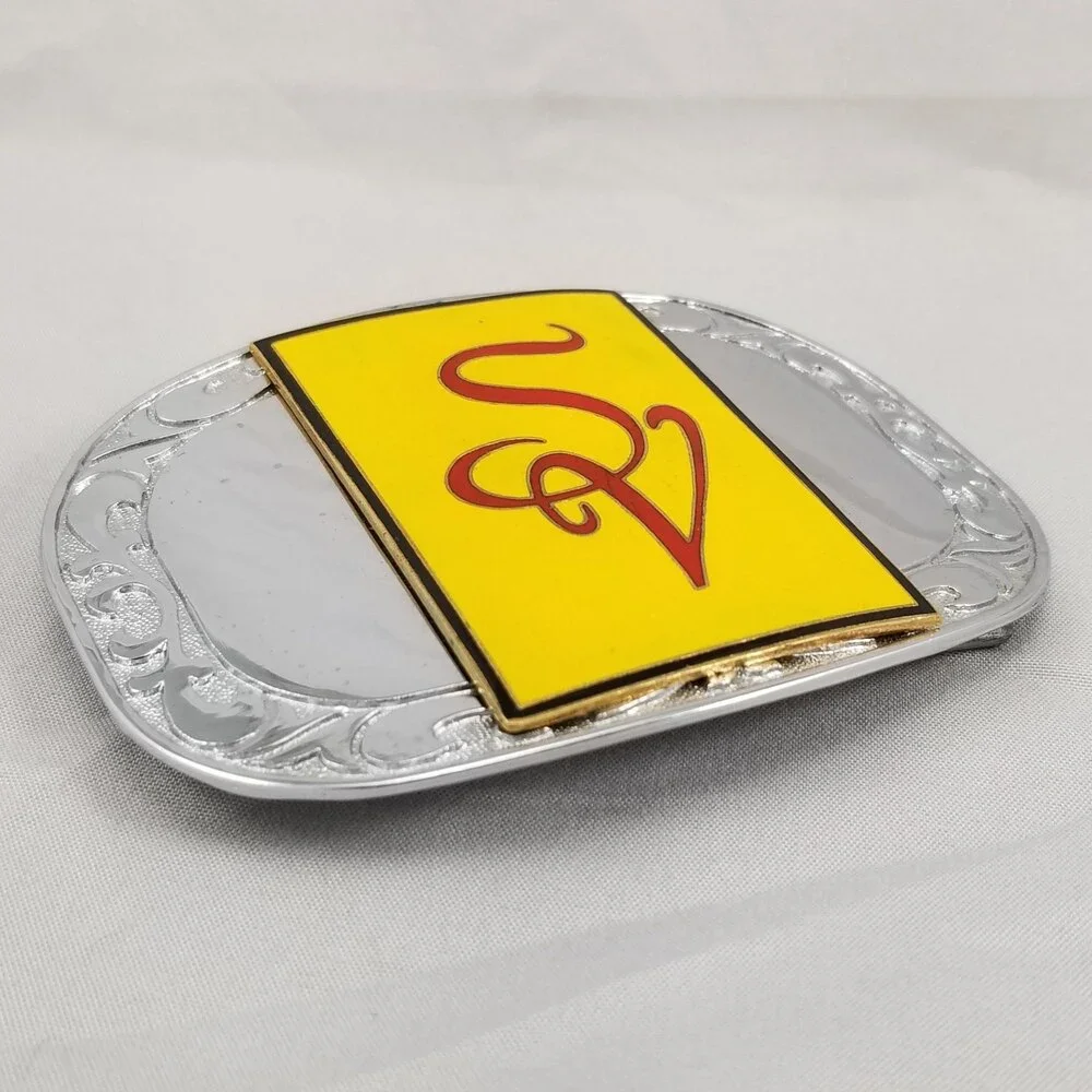 Belt Buckle SV Initials Letters Western Style Filigree Etched‎ Shiny Chrome-Like